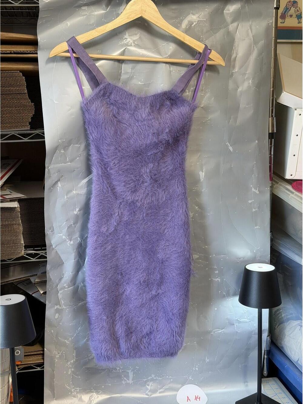 Fabletics Women's Purple Fuzzy Knit Sleeveless‎ Bodycon Dress XS New With Tags